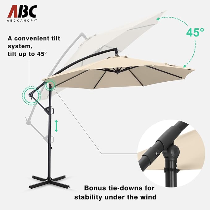 ABCCANOPY 10FT Cantilever Patio Umbrella with base included, 360° Rotation Outdoor Offset Umbrella for Backyard, Deck, Poolside (Creamy White)