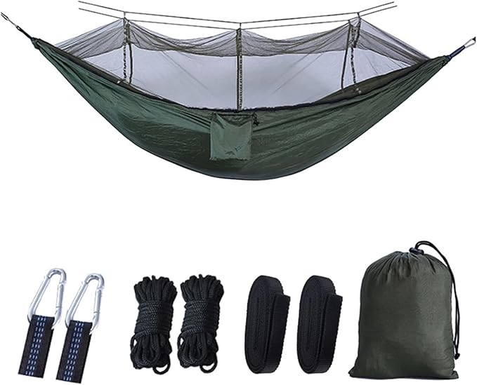 Hammock Portable Outdoor Camping Leisure Double Mosquito Net Hammocks Garden Travel Tourist Nature Hike Sleeping Hanging Hammock Swing Quick-Opening(Style 2)