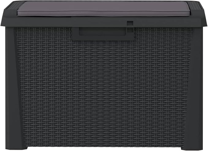 Gecheer Patio Rattan Deck Box Patio Storage Box with Seat Cushion Anthracite 33 gal p p