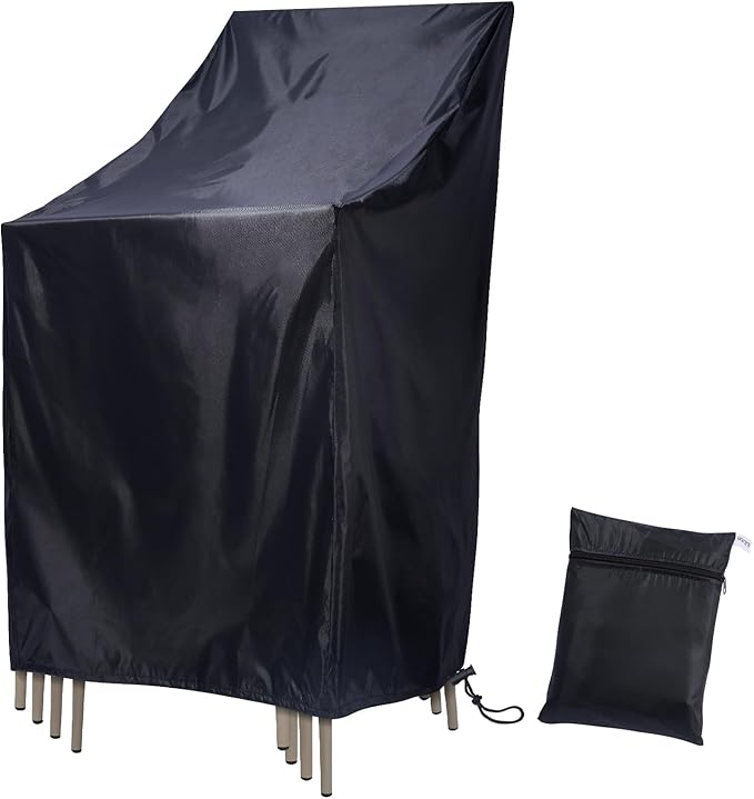 Stackable Patio Chair Covers, Outdoor Chair Covers Waterproof, Lawn Patio Furniture Covers, Fit for 4-6 Stackable Dining chairs Garden Chairs (Black, 25"L x 25"W x 47”H)