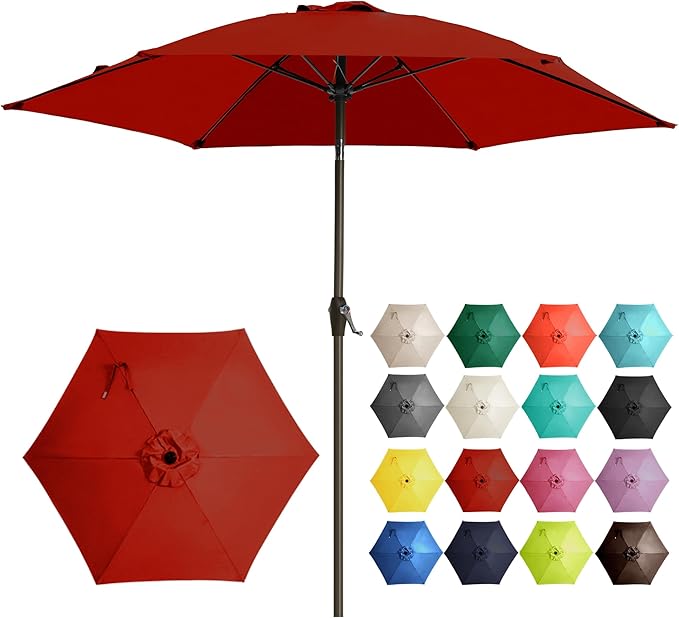 Ayge 7.5FT Large Outdoor Patio Umbrella Market Table Umbrella-UV Resistant, Easy Push Button Tilt and Crank, 6 Sturdy Fiberglass Ribs Heavy-Duty Pool Umbrella for Deck, Backyard,Garden, Yard,Red