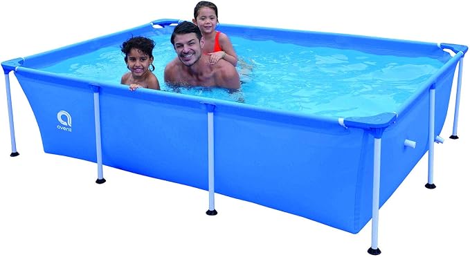 Above Ground Swimming Pool, Outdoor Rectangle Frame Steel Frame Pool for Backyard, Blue 8.5ft x 6ft x 26in
