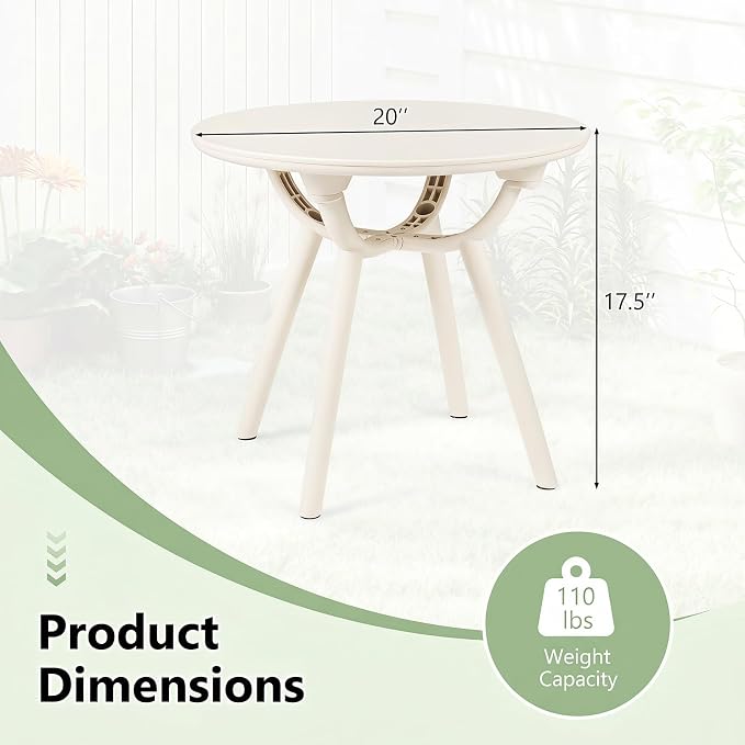 Tangkula Outdoor Side Table, 20" Round Patio Bistro Table, Outside Accent Coffee Table for Poolside, Balcony, Garden, Porch, Lawn (2 Pack,Off-White)