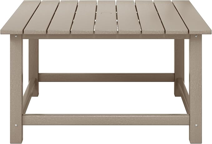 Costaelm Patio Conversation Set, 5 Piece Balcony Furniture, Small Patio Firepit Furniture Outdoor Adirondack Square Coffee Table and Chair for Backyard Lawn Porch Pool Garden, Weathered Wood