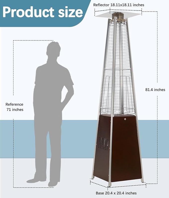 NAVINE 48,000 BTU Pyramid Patio Heater, Outdoor Propane Patio Heater with Detachable Wheels and Protective Cover, Triple Safety Protection Propane Heaters for Terrace, Garden, Hammered Bronze