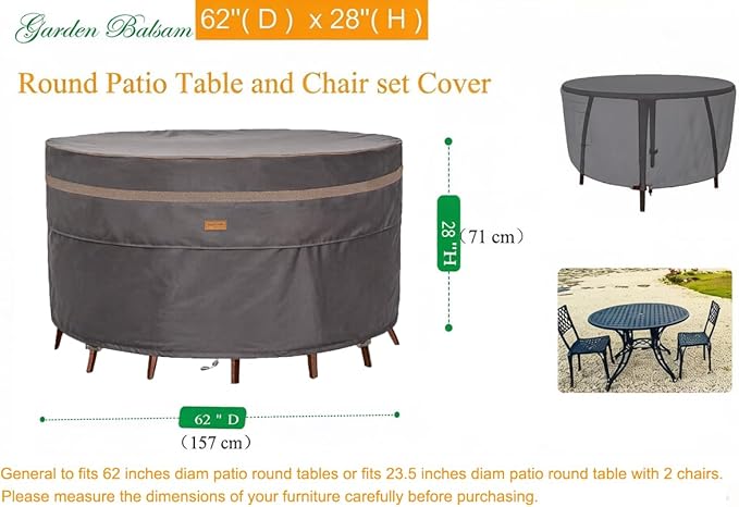 Heavy Duty Waterproof Patio Furniture Covers UV Resistant Round Outdoor Table Chair Covers Medium Round 62"Diax28"H Dark Grey