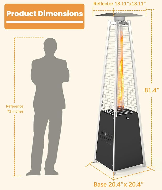 FOOWIN Patio Heater,48,000 BTU Outdoor Heater with Wheels,Propane Patio Heater w/Waterproof Cover & Gloves, for Outdoor Use,Party,Backyard,Garden,Black
