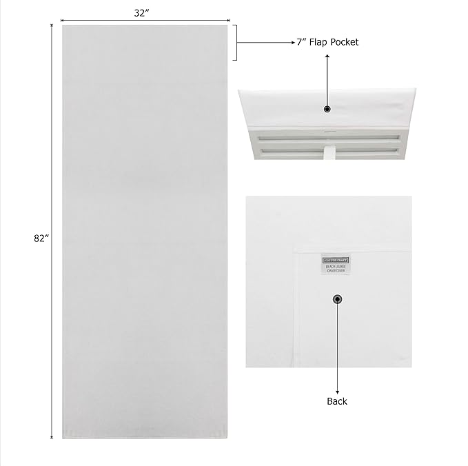 COTTON CRAFT Pool Lounge Chair Cover - 2 Pack 100% Cotton Soft Ringspun Terry Towel - Chaise Patio Picnic Spa Sun Lounger Beach Lounge Chair Cover - Oversized 32 in W x 82 in L x 7 in Pocket – White