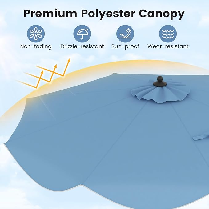 HAPPYGRILL 9 FT Patio Umbrella with Ruffled Edges, Outdoor Table Umbrella with Push Button Tilt, Crank, 8 Ribs, Heavy-Duty Market Sunshade for Yard Garden Pool