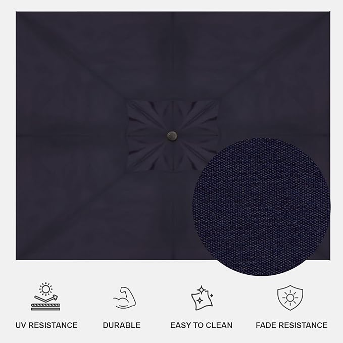Treasure Garden AKZ PLUS Cantilever Umbrella 10'x13' Rectangular Obravia Navy Canopy and Black Frame with Rolling Base