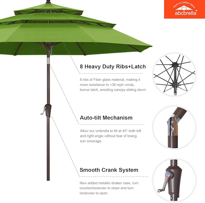 ABCCANOPY 5-Year 10-Year No Fading 9FT 3 Tiers Patio Umbrella, Outdoor Table Umbrella with 8 Sturdy Ribs for Deck, Backyard, Garden, Yard