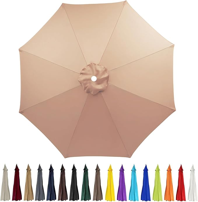9ft Patio Umbrella Replacement Canopy for 8 Rib, Outdoor Table Market Yard Umbrella Replacement Top Cover (Canopy Only),Champagne
