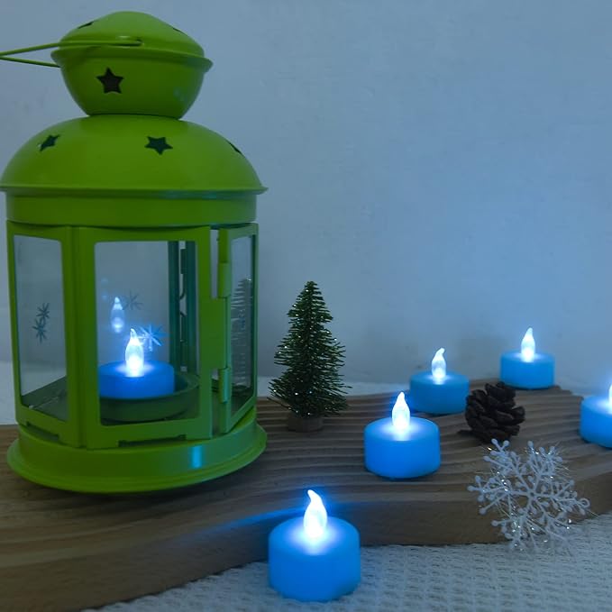Tea Light, 24 Pack Flameless LED Tea Lights Candles Flickering Blue 200+ Hours Battery-Powered Tealight Candle, Ideal for Party, Wedding, Birthday, Gifts and Home Decoration