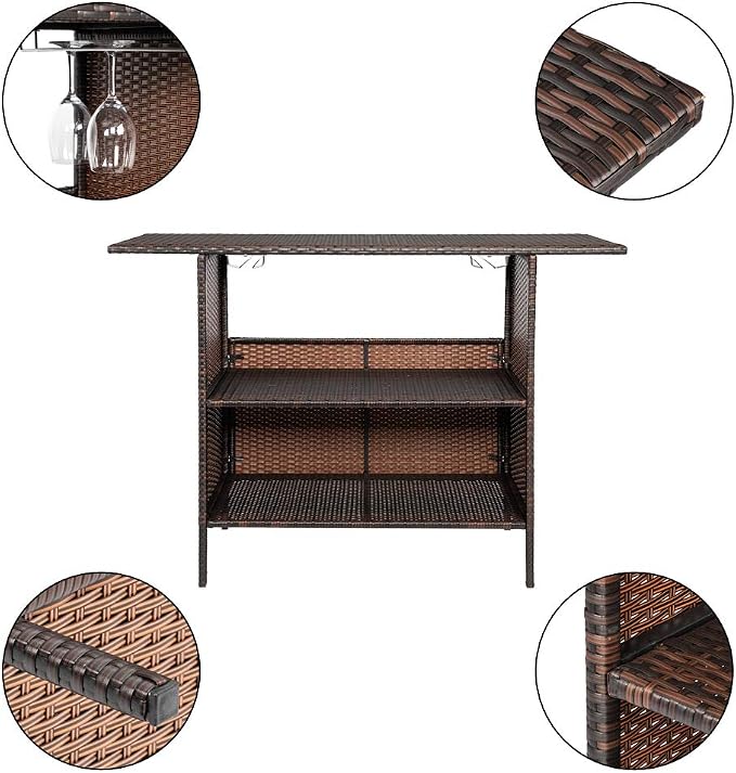 Bar Patio Rattan Counter Table, Outdoor Bar Table,Patio Bar Height Counter Table,Console Table for Hot Tub, Balcony, Yard,Outdoor Patio Wicker Bar Counter Table Backyard Furniture 140 x 47 x 92CM