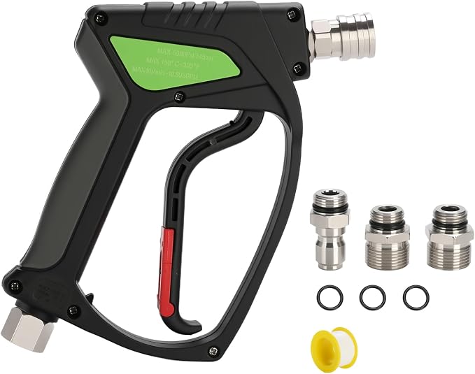Pressure Washer Gun – 5000 PSI Stubby Power Washer Handle with Smooth 360°3/8" Swivel, 1/4" Quick Connector with M22-14mm/M22-15mm Adapters,Lightweight and Small,Easy to Use on Washing Car