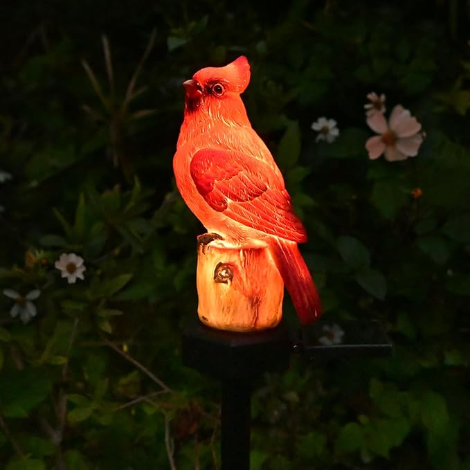 Cardinal Garden Decor Red Bird Figurine Memorial Solar Light Outdoor Stake | Patio Yard Art Lawn Ornament Porch Christmas Decorations Outside Statue Cardinal Gift for Mom Grandma Women Mother