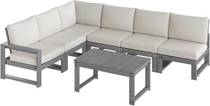 Patio Furniture Set, HDPE Sectional Outdoor Conversation Sets, 7-Piece Outdoor Couch Set with Deep Cushions, All-Weather Patio Sofa Set for Garden, Backyard, Porch, Grey
