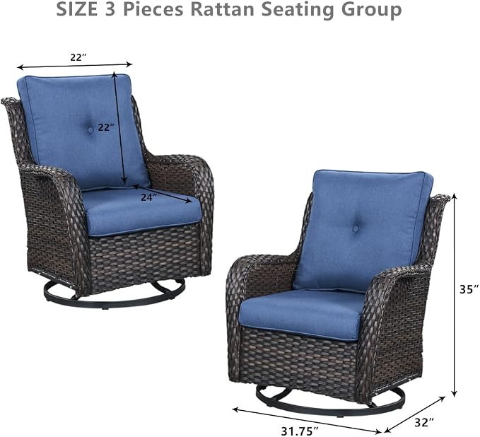 HUMMUH 7 Pieces Patio Furniture Set with Fire Pit Table Outdoor Conversation Set PE Wicker Patio Couch Swivel Glider Chairs Ottomans for Balcony Garden,Lawn,Deck