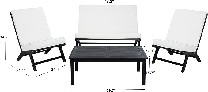 SAFAVIEH Outdoor Collection Chaston Black/Beige Cushion 4-Piece Conversation Patio Set