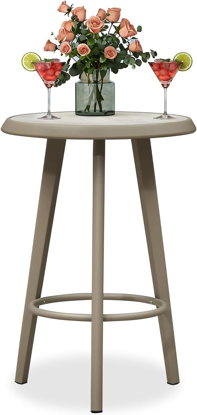 PURPLE LEAF Counter Height Table Patio Round Table Dining Coffee Kitchen Breakfast Bistro Outdoor Pub Bar Table for Garden Balcony, Champagne