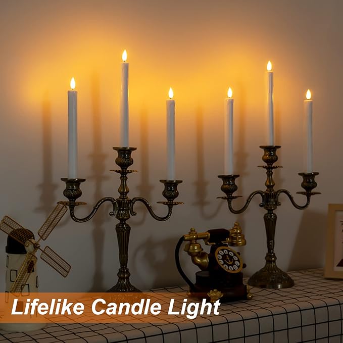 Homemory 3 Pcs Flameless Taper Candles with Remote Timer Dimmer, 9.6" White Flickering Candlesticks Battery Operated, Realistic Plastic LED Candles for Fireplace Wedding Seasonal Indoor Decorations