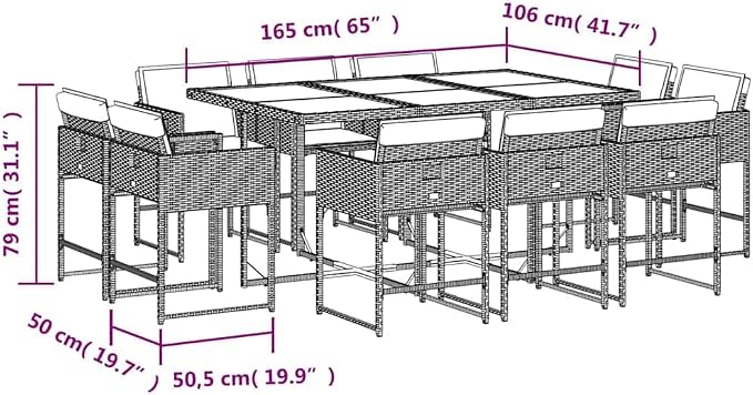 11 Piece Patio Dining Set with Cushions Black Poly Rattan Outdoor Table and 10 Foldable Chairs for Garden Backyard BBQ, Acacia Wood Top, Cream White Seat Pads, UV Proof, 242.5 lb Capacity