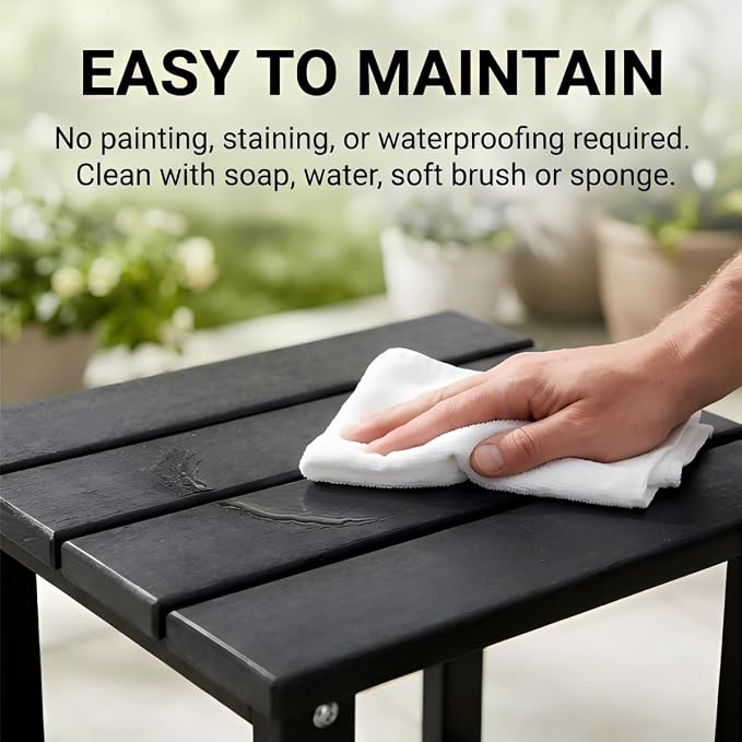 AMILY HDPE Outdoor Side Table, Weather Resistant Patio End Table, Heavy Duty Rectangle Side Table for Garden, Balcony, Poolside, Easy Assembly (Black)