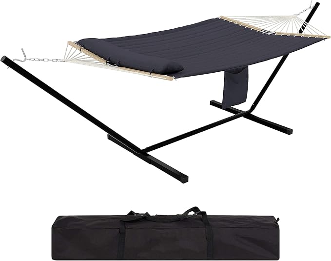 2-Person Hammock Suite with Collapsible Steel Frame – Backyard Oasis & Camping Essential (450lb Support, UV-Resistant + Storage Bag),Dark Gray (Concave)