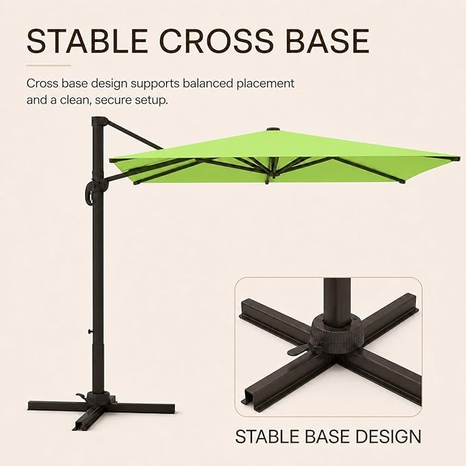Kingdura 10x10 FT Cantilever Patio Umbrella with Base Included, Large Square Aluminum Offset Outdoor Pool Umbrella, 360° Rotation & 4-Position Tilt, UV Protection for Deck Backyard (Apple green)