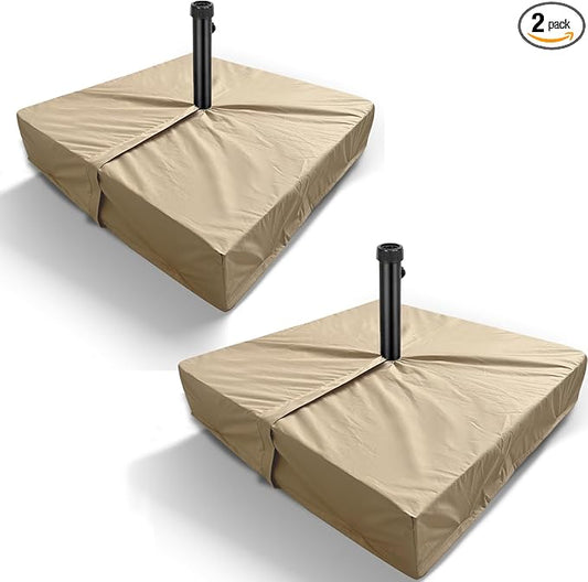 Patio Umbrella Base Cover 2 Pack 600D Polyester Weather-Resistant Waterproof Square Umbrella Base Cover 30"L x 30"W x 5"H Anti-UV Anti-Fade Outdoor Cantilever Umbrellas Stand Base Protect Covers,Beige