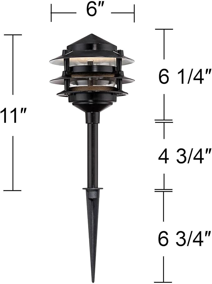 John Timberland Three-Tier Pagoda 11" High Modern Outdoor Landscape Path Light Porch House Exterior Outside LED Bulb Weatherproof Black Aluminum Front Door Patio Garage Home Deck Garden Backyard
