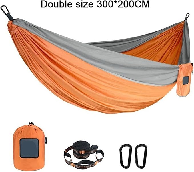 Portable Nylon Parachute Fabric Single and Double Size Outdoor Camping Hiking Garden Hammock(Double Orange Grey)