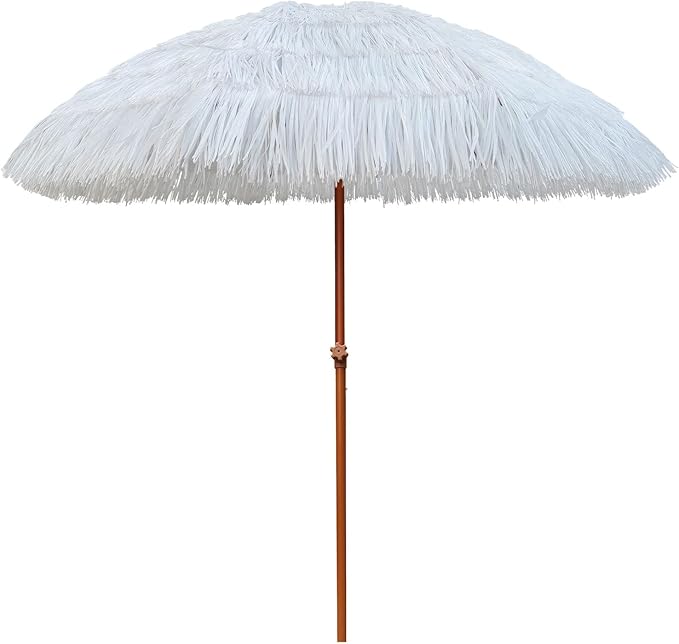 AMMSUN 7.5ft Hula Thatched Tiki Patio Beach Umbrella Hawaiian Style 10 Ribs UPF 50+ with Tilt Carry Bag for Outdoor Tiki Bar, Tropical Palapa, Patio Garden Beach Pool Backyard White