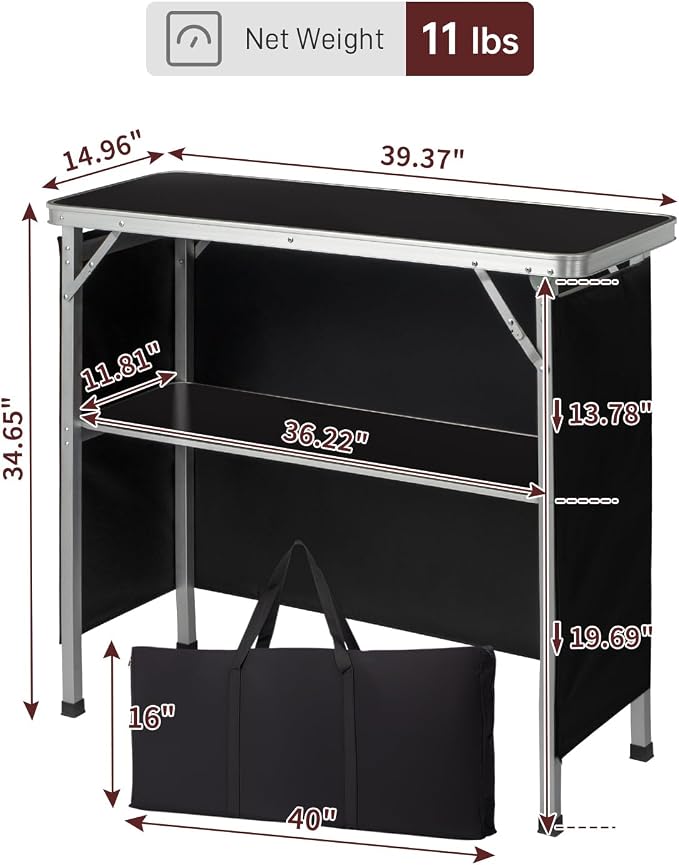 Outvita Portable Bar Table, 2pcs Outdoor Folding Mobile Bar Counter with 2 Tier Shelves and Black Skirt for Wedding Party Birthday Commercial Activity Musical Festival 39 "L x 34" H