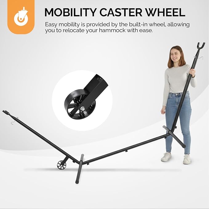 ONCLOUD 9ft Steel Hammock Stand w/Built-in Wheel, Portable Hammock Stand for Outside, Heavy-Duty Hammock Stand Only for Yard or Indoor with Carrying Case, Easy to Remove, 550 LBS (Black w/Wheel)