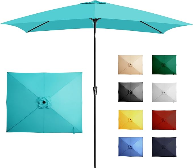 Ayge 6.5x10FT Rectangular Patio Umbrella Outdoor Table Umbrella w/Push Button Tilt & Crank Rectangle Market Umbrella UV Protection for Garden,Deck,Lawn,Yard & Pool,Turquoise
