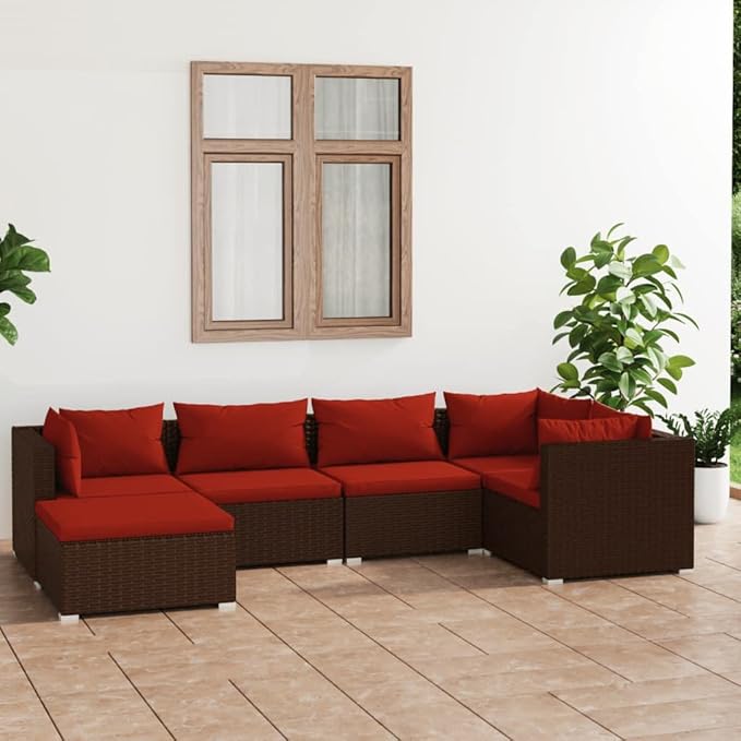 Patio Lounge Set with Cushions,Outdoor Table and Chairs Set,Terrace Conversation Set Furniture,Outdoor Furniture,for Garden,Backyard,6 Piece Poly Rattan Brown