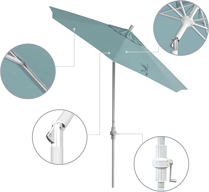 California Umbrella 7.5' Rd. Aluminum Patio Umbrella, Crank Lift, Collar Tilt, White