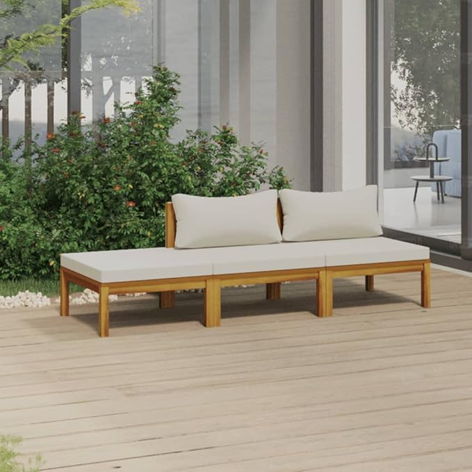 Patio Lounge Set with Cream Cushion,Patio Furniture Sets,Patio Conversation Sets,Outdoor Furniture Sets,for Garden,Backyard,Outdoor,3 Piece Solid Acacia Wood
