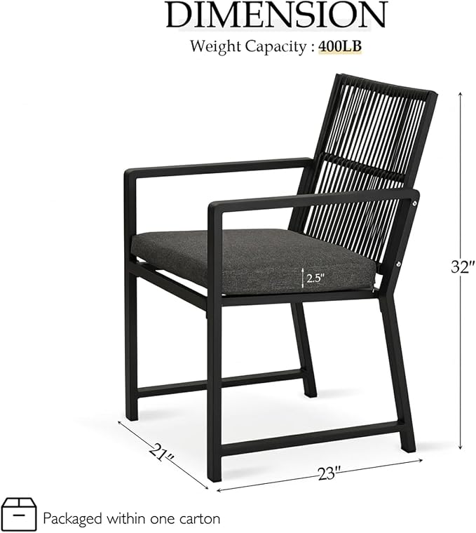 7 Pieces Outdoor Dinning Set Featuring 1 Aluminum Table and 6 Iron Alloy Ratten Chairs Waterproof and Rust-Proof Courtyard Style Table Garden Balcony Poolside, Black 7 Pcs