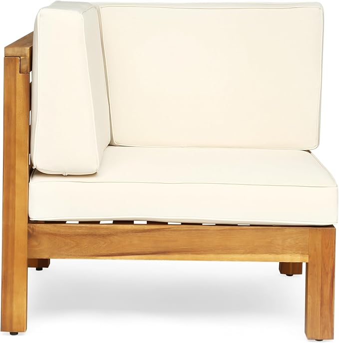 Christopher Knight Home Oana Outdoor U-Shaped Sectional Sofa Set with Coffee Table - 9-Piece 8-Seater - Acacia Wood - Outdoor Cushions - Teak and Beige