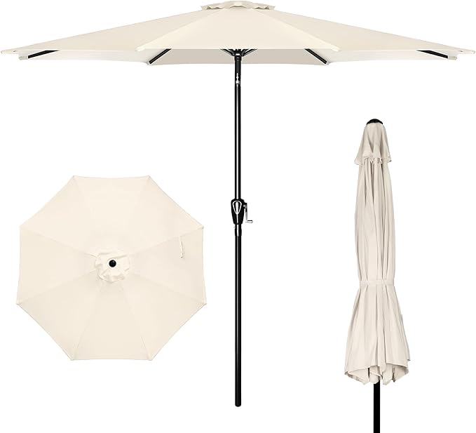 iPower 9ft Patio Umbrella Outdoor Table Umbrellas with 8 Sturdy Ribs, Push Button Tilt and Crank for Yard, Pool and Garden