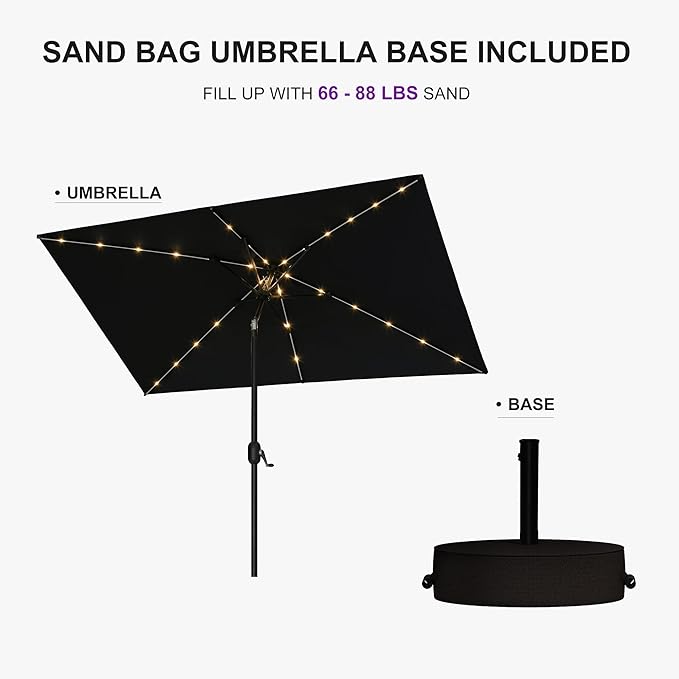 PURPLE LEAF 5' x 8' Rectangular Patio Umbrella with Solar LED Outdoor Table Umbrella Aluminum Frame Market Umbrella Sun Umbrella for Garden Deck Lawn Pool Navy Blue
