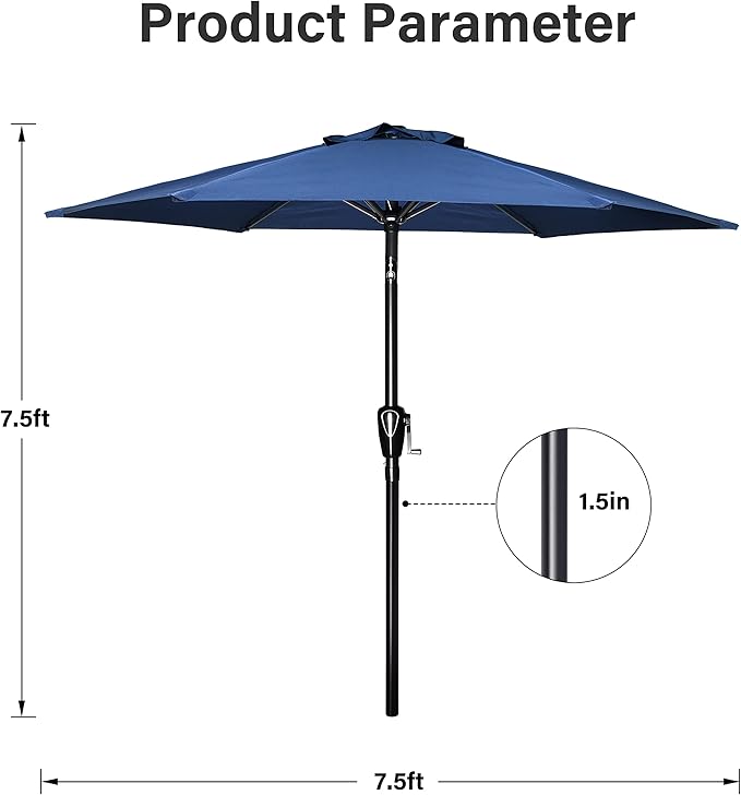 Simple Deluxe 2Pack 7.5ft Patio Umbrella Outdoor Table Market Yard Umbrella with Push Button Tilt/Crank, 6 Sturdy Ribs for Garden, Deck, Backyard, Pool, Blue
