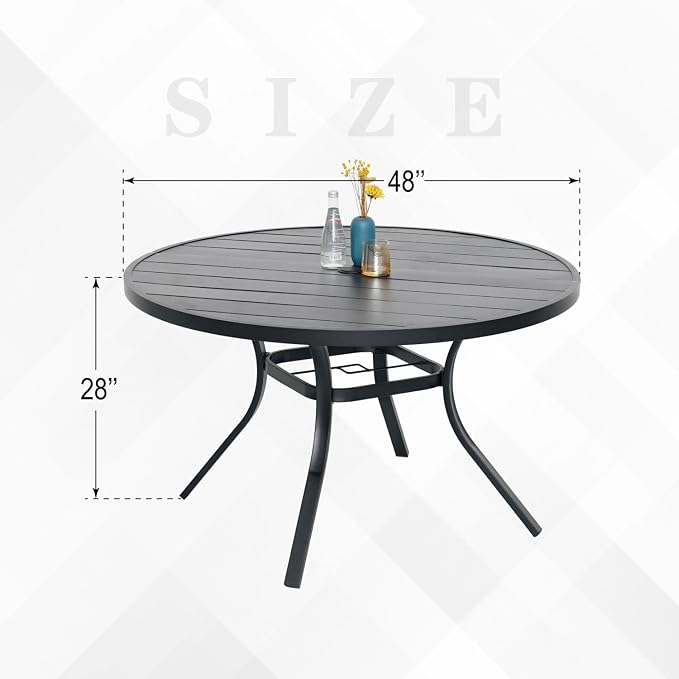 Patio Dining Set, 48" Outdoor Metal Table and 6PCS Aluminum Chairs | Round Patio Table, 1.6" & 1.9" Adjustable Umbrella Hole, Patio Dining Chair with Resin Seat and Aluminum Frame