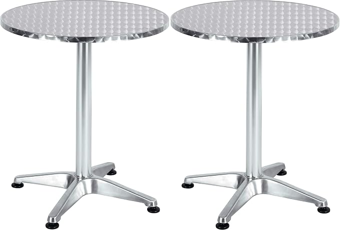 BTEXPERT Set of 2, 23.75" Round Stainless Steel Restaurant Table – Commercial Indoor Outdoor Dining Table with Base – Aluminum Bistro Cafe Patio Furniture
