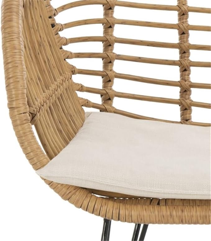 SAFAVIEH Outdoor Collection Alton Light Brown Rattan/Beige Seat Cushion 3-Piece Patio Lounge Bistro Set with Table (PAT9004C)
