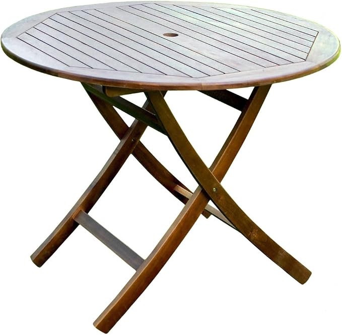International Caravan Furniture Piece 38" Round Folding Table with Curved Legs