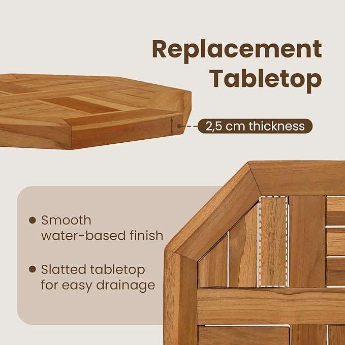 vidaXL Table Top, Replacement Board, Furniture Top for Garden Outdoor Patio Desk Furniture, Exterior Table Top, Octagonal Solid Wood Teak