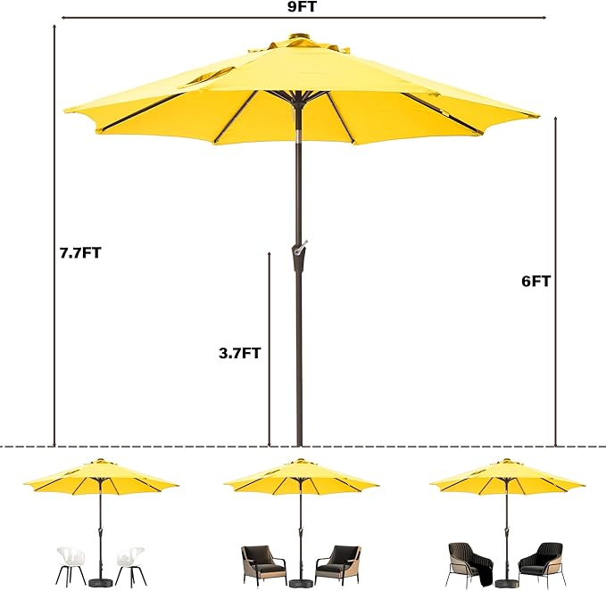 9FT Solar-Powered LED Patio Umbrella with Tilt Crank,Outdoor Market Umbrella with 32 Lights,Sunshade for Deck, Garden and Pool